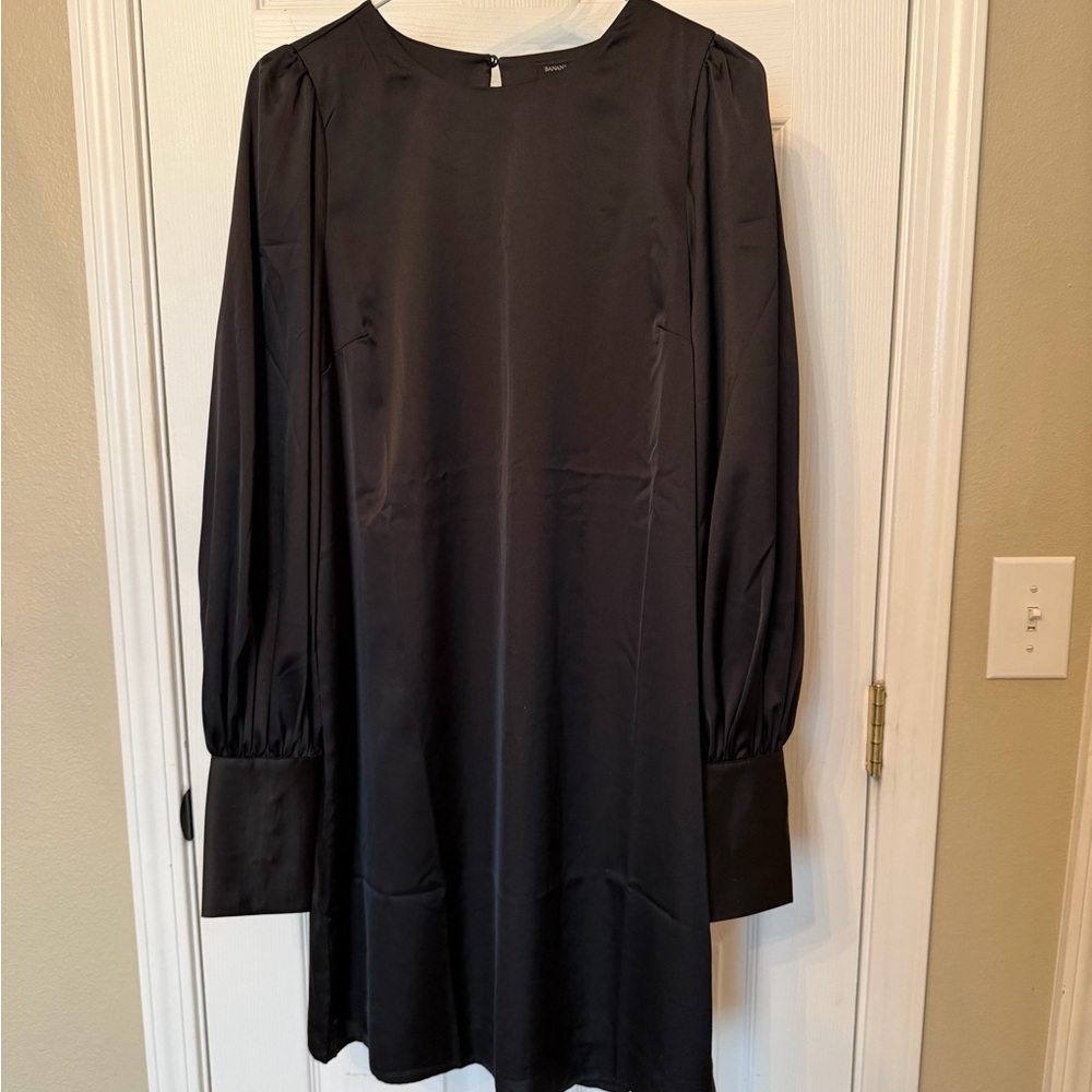 Banana Republic Black Satin Long Sleeve Dress